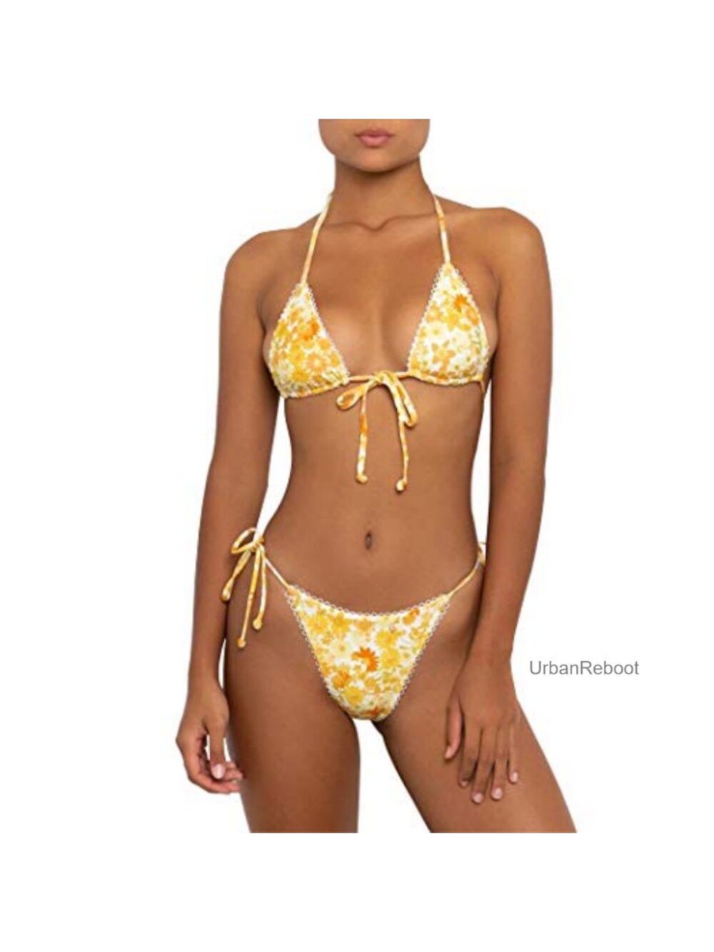 2 Piece Bikini Set Triangle Halter Tie Side Thong Low Rise Nylon Spandex